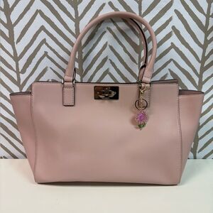 Kate Spade Large Kelsey Orchard Smooth Satchel in Rosy Cheeks & Flower Charm